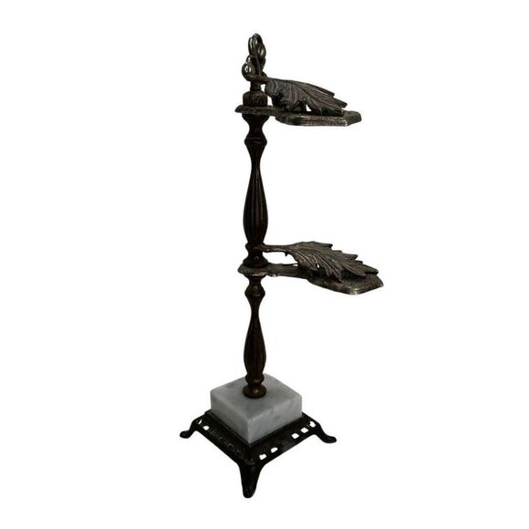 Rare Mid-Century Mail Holder Stand 12” Modern Brass Feather Design Marble Base - Picture 5 of 10